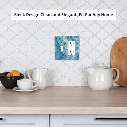 Decorative Outlet Covers Abstract Watercolor Blue Marble Texture 2 Gang Light Switch Cover Plate Single Toggle 1 Rocker Wall Plates for Electrical Outlets Switch Plate Covers for Home Decor