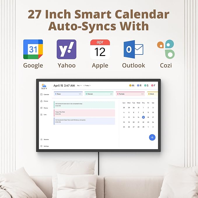 Dragon Touch 27 inch Digital Calendar Chore Chart – Interactive Touchscreen, Smart Family Planner, Hearth Display Desk Digital Calendar Seamless Scheduling Black