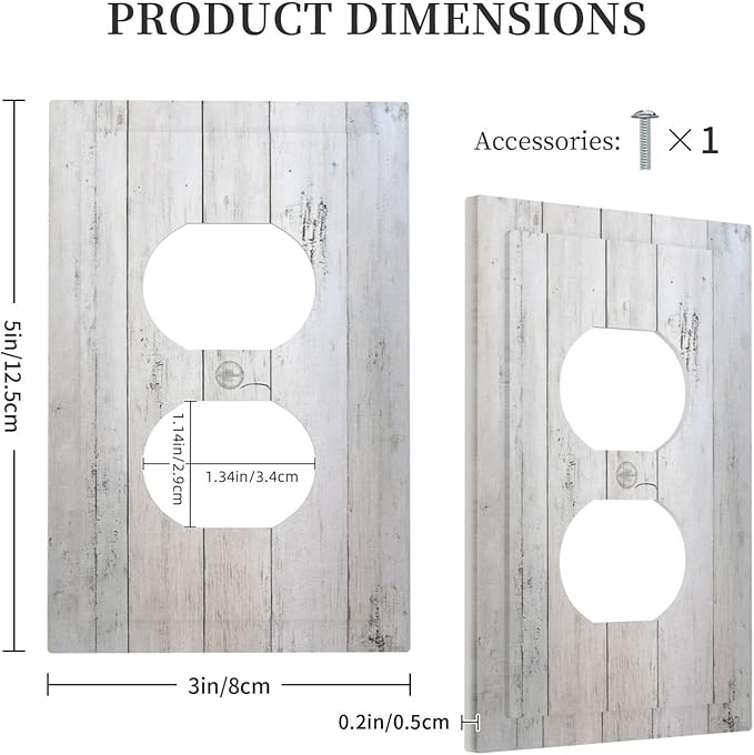 Rustic White Grey Wood Grain Outlet Covers 1 Gang Duplex Light Switch Cover Wall Plate Decorative Switch Plates Electrical Receptacle Faceplate for Bedroom Bathroom Decor
