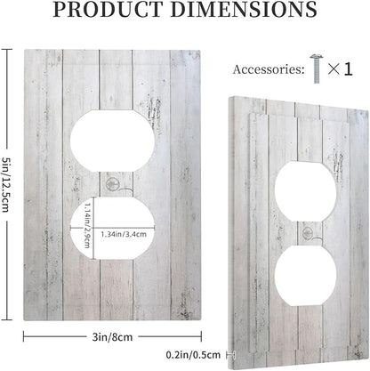 Rustic White Grey Wood Grain Outlet Covers 1 Gang Duplex Light Switch Cover Wall Plate Decorative Switch Plates Electrical Receptacle Faceplate for Bedroom Bathroom Decor
