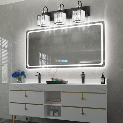 Ralbay Modern Crystal Black Vanity Light 3 Light Bathroom Light Fixtures Over Mirror Matte Black Crystal Bathroom Wall Lighting