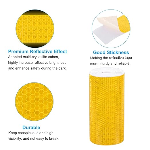 PATIKIL 6 Inch x 33 ft Reflective Tape, 1 Roll Waterproof Self Adhesive High Visibility Caution Warning Safety Tape Reflector with Scraper for Trucks Trailers Cars, Yellow