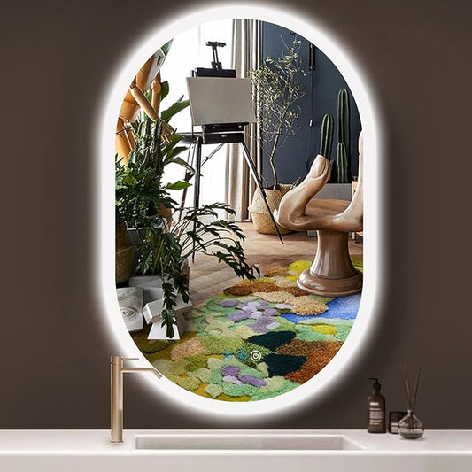 36 x 24 Inch Oval Backlit Mirror 3 Color Adjustable Brightness Backlits Oval Lighted Vanity Mirror for Bathroom Wall Horizontal Vertical Mount Antifog 36" Frameless LED Backlit Ovals Mirrors