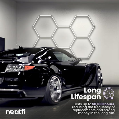Neatfi LED Hexagon Garage Lights with 14,400 Lumens, 6500K, 192W, Hexagon Lights for Garage, Auto Shops, Car Detailing, Basements, Warehouses, Barber Shops, Beauty Salon, & Gym (5 Hex, Cool White)