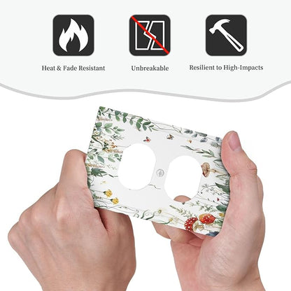 Outlet Covers Sage Plant Red Mushroom Butterfly Wild Flower 1 Gang Duplex Light Switch Cover Decorative Switch Plates Electrical Receptacle Faceplate Wall Plate For Bed Room Kids Room