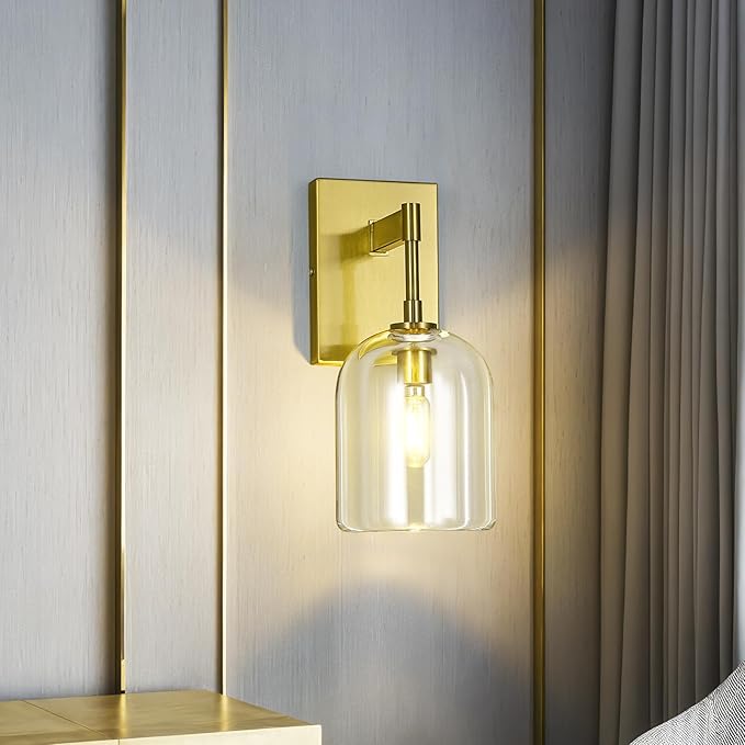 Modern Crystal Wall Sconces Set of Two Indoor Gold Wall Lamp Vanity Wall Lighting for Bathroom Bedroom Living Room Stair（2Pack）