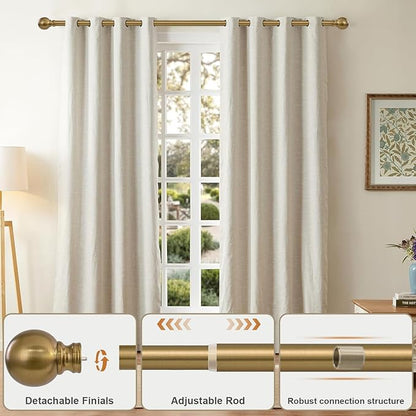 2 Pack Warm Gold Curtain Rods for Windows 28 to 48 Inch 1" Diameter Adjustable Heavy Duty Brass Window Curtain Rod with Metal Finials for Living Room Bedroom Farmhouse Kitchen Outdoor