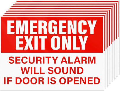 10 Pack Emergency Exit Only Security Alarm Will Sound If Door Is Opened Stickers 10 × 7 Inches Vinyl Self Adhesive Waterproof Safety Signs for Workplace Warehouse Office