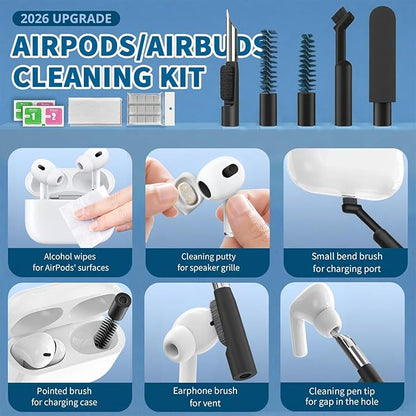 2026 Upgrade Phone Cleaning Kit 47PCS, iPhone Cleaning Kit, Airbud AirPods Cleaning Kit, Keyboard Cleaning Kit, Charging Port Cleaner for Apple Lightning/Android USB-C (Black)