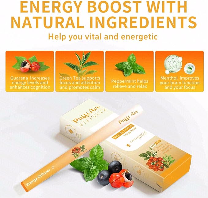 PUFFIAIR Energy to Ease Duo Herbal Diffuser Pen Set | Caffeine and Melatonin Inspired Blends | Blue Orange | 2 Count