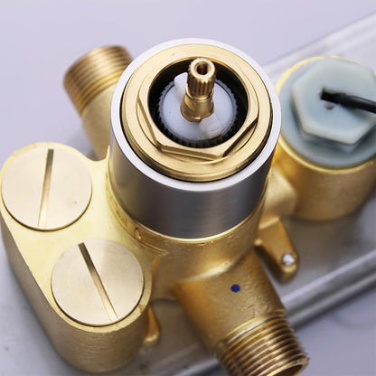 2 Way Shower Diverter Valve Brass 2 Functions Digital Temperature Display Thermostatic Shower Mixing Valve Kit 3 Handle Flow Cotrol Valve, Can Run Simultaneously Brushed Nickel