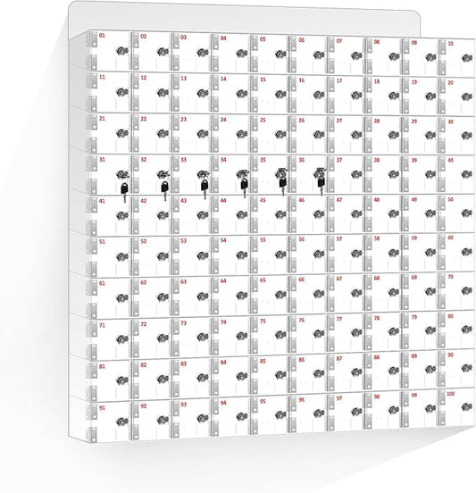 100 Slots Clear Acrylic Cell Phone Locker Box Wall-Mounted with Keys, Lockable Secure Storage Cabinet for Classroom Office Gym, Multi-Use Phone Lock Organizer for Employees Students (Large)