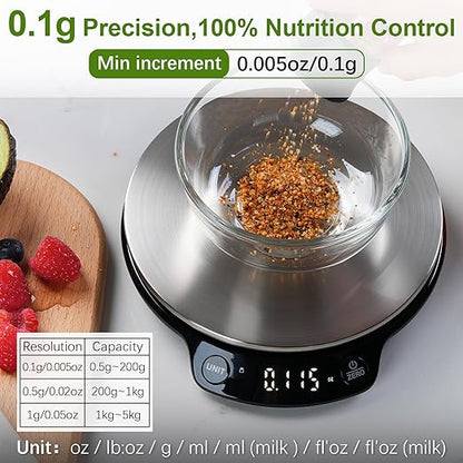 Atogou Smart Nutritional Scale, 0.005oz / 0.1g High Precision, Free APP with Nutrients Tracking, Calorie, Marco, Ounces and Grams, for Kitchen, Weight Loss, Meal Prep, etc. Black & Grey