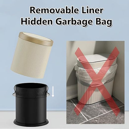 URALFA 2Pack Bathroom Trash Can with Lid, Small Garbage Can Dog Proof, Plastic Waste Basket with Pop-up Lid for Toilet, Office, Bedroom, Living Room, 2.8 Gallon + 3.7 Gallon (Cream White)