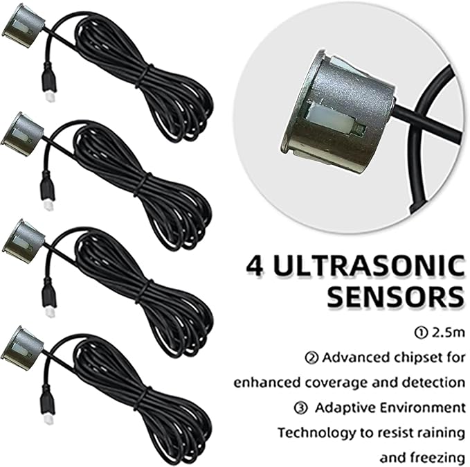 New Feature Rear Parking Sensor with Selectable Distance in Feet, Bidirectional Display Options, and Customizable Numeric Orientation and There are 18 Color Probes to Choose from(Dark Grey)