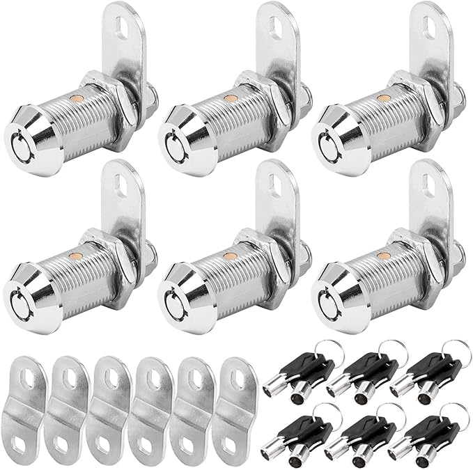 Cam Lock RV Storage Locks Keyed Alike, 1-1/8" Fits on 7/8" Max Door Thickness, RV Compartment Locks for Camper Trailer Locks with Keys (1-1/8 Inch 6Pack)