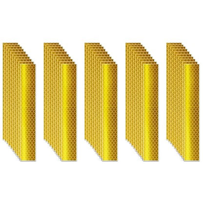 Non Fading Yellow Reflective Stickers 1 inch X 6 inch, Outdoor Waterproof High Visibility Warning Safety Adhesive Reflector Tape (50 Pcs)