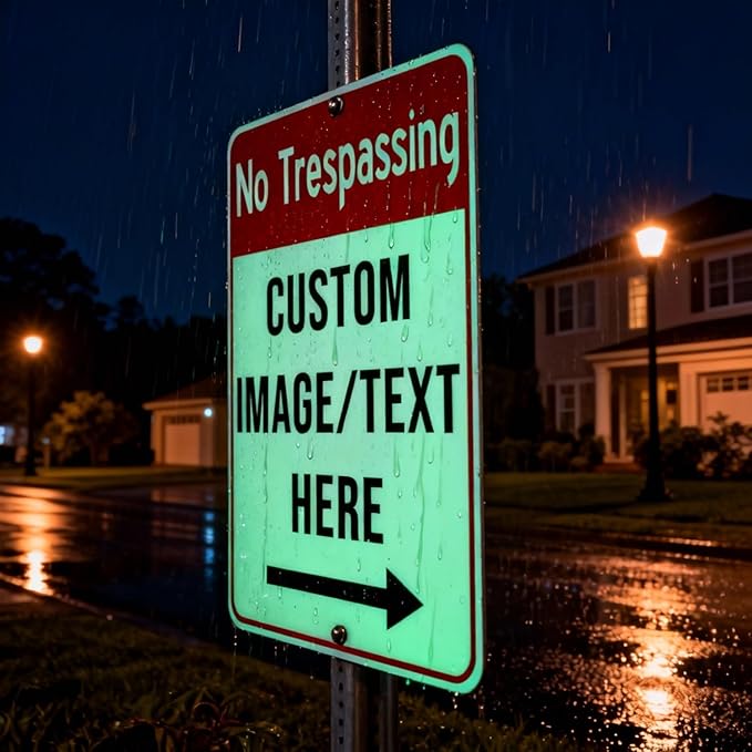 Custom No Trespassing Sign –15x20 Inch Private Property Outdoor Aluminum Sign, Rust-Free, Weatherproof, Reflective Option, Glow-in-the-Dark, Single/Double Sided