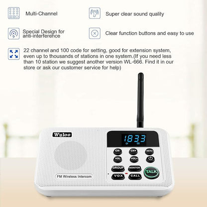 Wuloo Intercoms Wireless for Home 1 Mile Range 22 Channel 100 Digital Code Display Screen, Wireless Intercom System for Home House Business Office, Room to Room Intercom Communication (6 Packs, White)