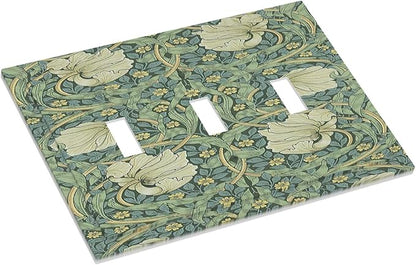 Decorative Switch Plates Vintage Floral Plant Sage Green William Morris 3 Gang Wall Plate Faceplate Triple Toggle Light Switch Cover Electrical Wall Panels for Bedroom Home Decor
