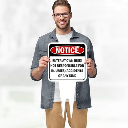 Notice, Enter at own Risk! Sign, 11"x21", Heavy Duty Integrated Ground Stakes, Indoor/Outdoor Use, Rust Free Aluminum Composite, Made in USA by My Sign center