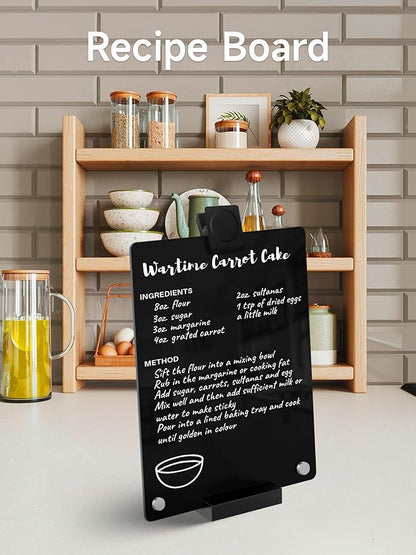 2 PCS Desktop Black Dry Erase Board with Stand - 12” x 8” Small Acrylic Black Board with Marker and Magnetic Clip, Reusable Desk Notepad, to-Do List, Menu Board Signs for Bar, Office, Home