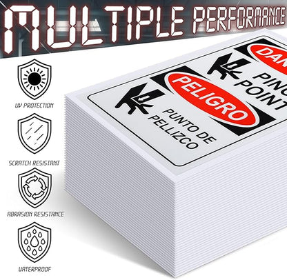 100 PCS Danger Pinch Point English + Spanish OSHA Label Decal - 5 x 3.5 Inch Bilingual Safety Warning Label Decal Vinyl for Machinery Equipment Industrial Warehouse