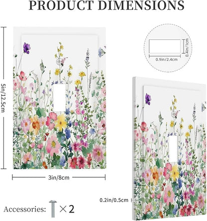 Decorative Light Switch Cover Boho Colorful Flowers Plant Rustic Wildflower 1 Gang Single Toggle Device Electrical Faceplate Switchplates Decorator Outlet Wallplate for Bed Room Bathroom
