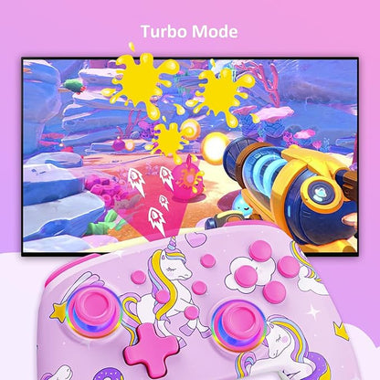 NexiGo Wireless Controller (No Deadzone) for Switch 2 and Switch, Bluetooth Controllers for Nintendo Switch with Vibration, Motion, Turbo and LED Light (Pink Unicorn)
