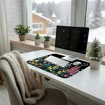 Heated Mouse Pad with 3 Temperature Settings(104°F–122°F),Large 24x14.2 Inch PU Leather Heated Desk Mat,Waterproof Warming Pad for Office,Gaming & Cold Hands Relief,Garden Flowers