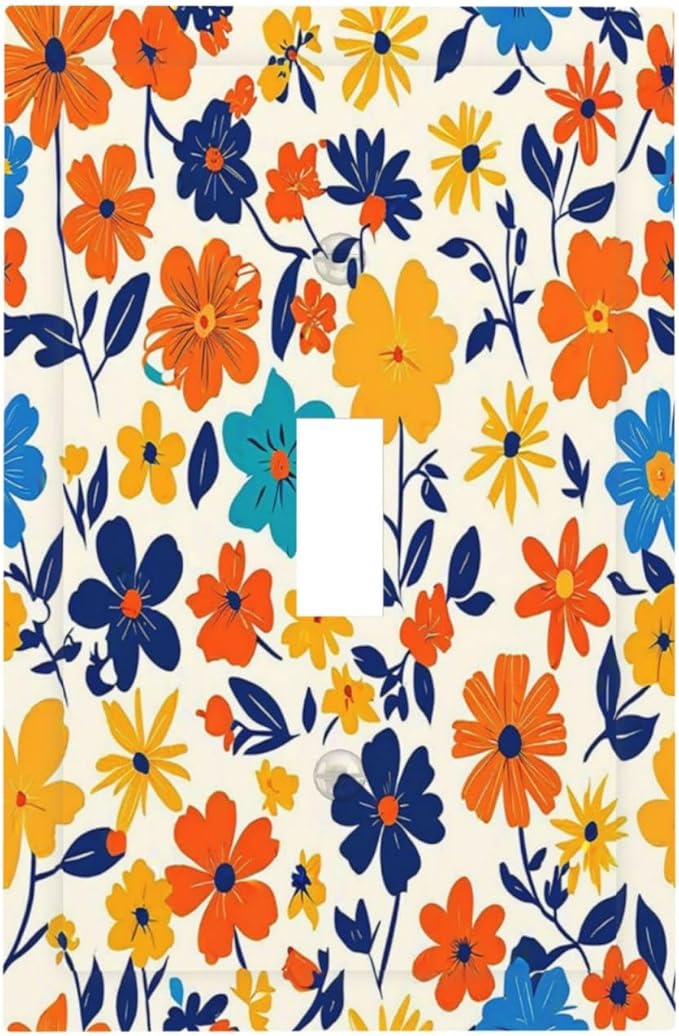 Nature Flowers Botany Plant Art Floral Decorative Light Switch Cover 1 Gang Single Toggle Decorator Outlet Wall Plate Device Electrical Faceplate Switchplates for Bedroom Bathroom Decor