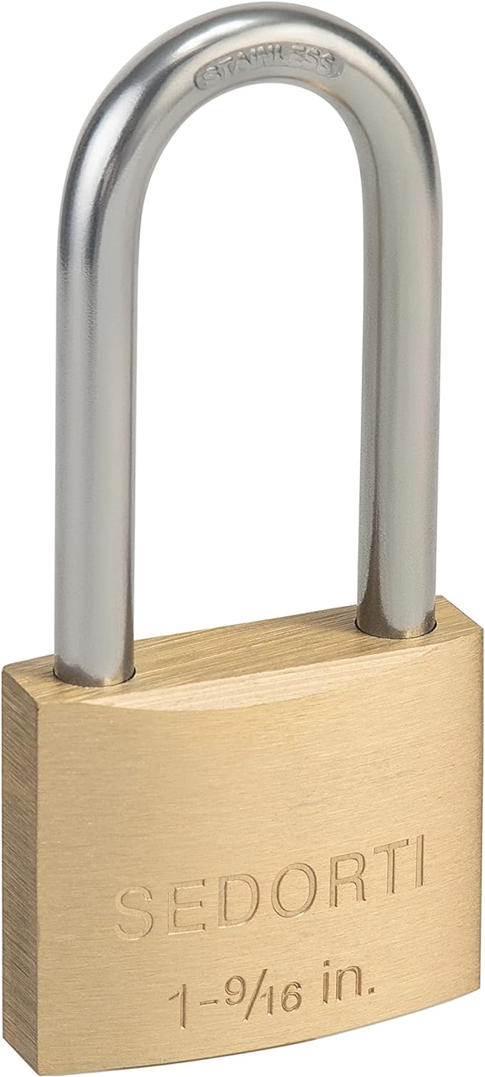 Weatherproof Padlock with Stainless Steel 304 Long Shackle and Solid Brass Body, 1-9/16 in. Wide, 24 Padlocks Keyed Alike, Marine Grade Rustproof Lock for Outdoors Use YNBSP2440