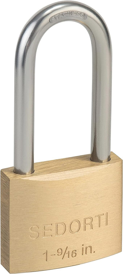 Weatherproof Padlock with Stainless Steel 304 Long Shackle and Solid Brass Body, 1-9/16 in. Wide, 8 Padlocks Keyed Alike, Marine Grade Rustproof Lock for Outdoors Use YNBSP840