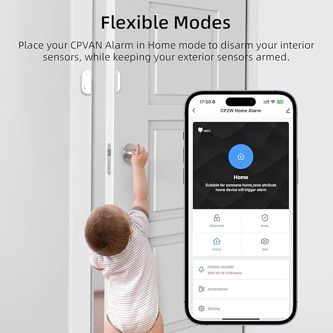 CPVAN Home Alarm System with PIR Motion Sensor, WiFi Wireless DIY Smart Door/Window Alarm for Home Security with Phone APP Alert 9 Pieces-Kit (Indoor PIR Alarm Host, 6 Door Sensors, 2 Remotes)