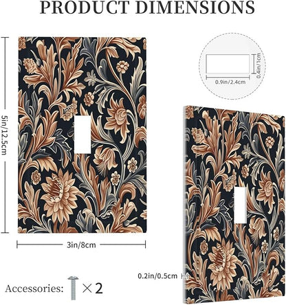 Decorative Light Switch Cover Vintage Grey Plant Leaves Brown Flowers 1 Gang Single Toggle Device Electrical Faceplate Switchplates Decorator Outlet Wall Plate for Bedroom Home Decor