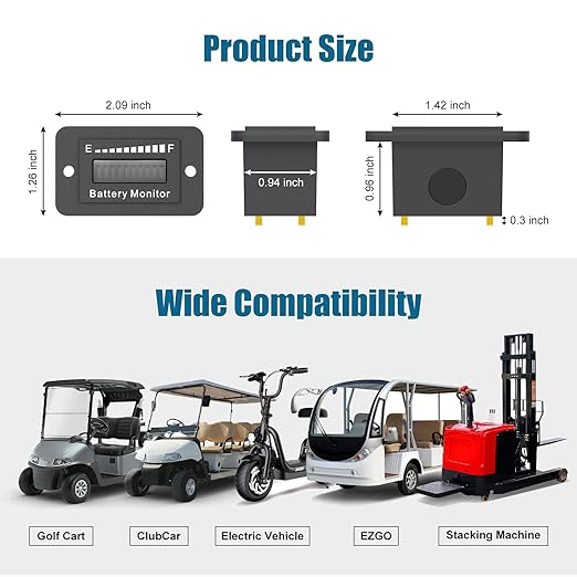 12V 24V 36V 48V 60V 72V Golf Club Cart Battery Monitor Meter for Yamaha EZGO Motorcycle LED Battery Capacity Indicator Meter Waterproof Lead-Acid or Lithium ion Battery Level Indicator Monitor Gauge