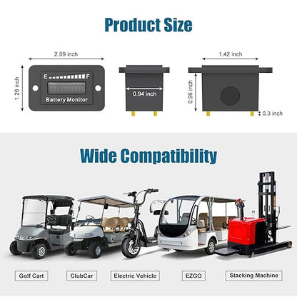 12V 24V 36V 48V 60V 72V Golf Club Cart Battery Monitor Meter for Yamaha EZGO Motorcycle LED Battery Capacity Indicator Meter Waterproof Lead-Acid or Lithium ion Battery Level Indicator Monitor Gauge