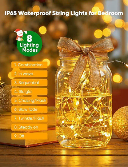 Minetom 20 Pack Fairy Lights Battery Operated String Lights, 8 Modes & Timer, 7ft 20LED 6 Colors Waterproof Silver Wire Twinkle Lights, Firefly Starry Moon Lights for Mason Jars DIY Christmas Wedding