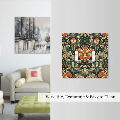Decorative Switch Plates William Morris Abstract Floral Plant Pattern Orangeyellowgreen 2 Gang Double Toggle Outlet Light Switch Cover Wall Plate Electrical Faceplate for Bedroom living Room