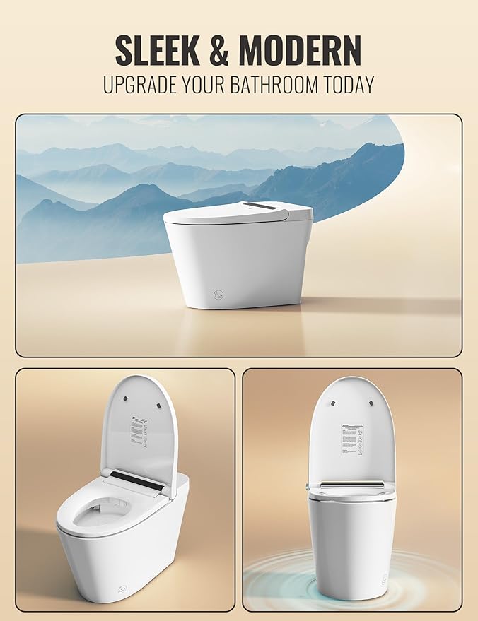 Smart Toilet with Bidet Built in, Luxury One Piece Elongated Bidet Toilet, Auto Open/Close/Flush, Foot Sensor Operation, Built-in Tank & Booster Pump, Heated Seat, Massage Wash, Night Light