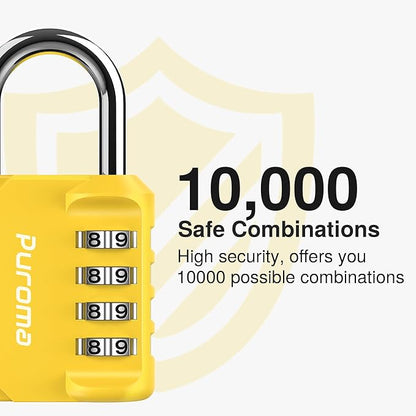 Puroma 1 Pack Combination Lock for Locker 4 Digit Outdoor Waterproof Padlock for School, Gym, Sports, Fence, Toolbox, Gate, Case, Outdoor, Hasp Storage (Yellow)