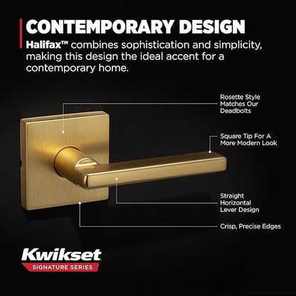 Kwikset Halifax Interior Passage Door Handle, Lever for Closet and Hallway Doors, Reversible Non-Locking Handle Lever, Satin Brass, with Microban Protection