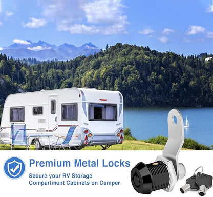 Cam Locks RV Storage Keyed Alike, 5/8" Fits 3/8" Max Door Thickness, Compartment Locks for Camper Trailer Cabinet With Keys (Black, 6 Pack)