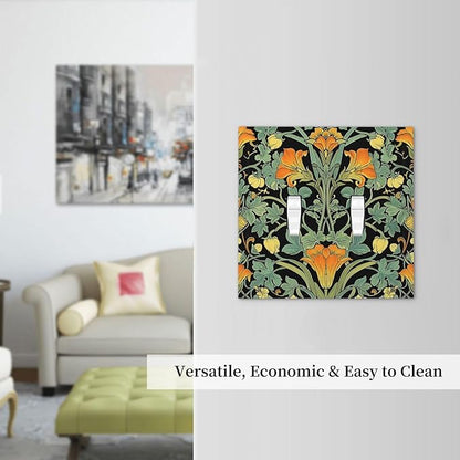 Decorative Switch Plates William Morris Vintage Floral Green Yellow 2 Gang Double Toggle Outlet Light Switch Cover Wall Plate Electrical Faceplate for Bedroom Home Decor