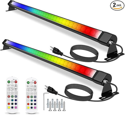 2Pack RGB Outdoor Wall Washer Lights, 72W 48 Inch Dimmable LED Wall Washer Light Bars with Remote, 120V IP67 Waterproof Led Light Bar for Yard Building Christmas Decorations, Plug and Play