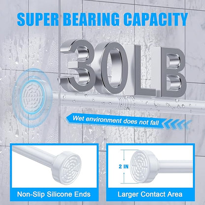 TEECK Shower Curtain Rod, 32-68 inch Adjustable Spring Tension Curtain Rod, Never Rust Anti-Slip Shower Curtain Rod for Bathroom, No Drilling, Never Collapse, Easy to Use, White