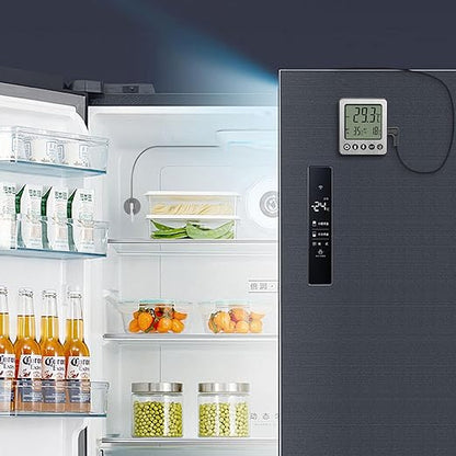 Refrigerator Thermometer Freezer Alarm Digital Freezer Thermometer Fridge Thermometer with Extra Sensor high and Low Temperature Alarm (1, Black, ZZ10)