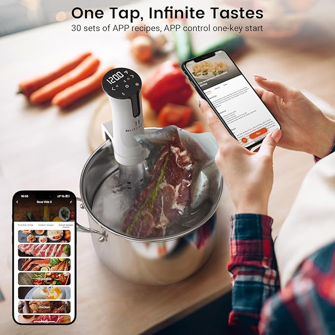BLITZHOME Sous Vide Machine, WiFi APP Included, 1100W Sous Vide Cooker with Accurate Temperature & Timer, Stainless Ultra Quiet Precision Immersion Circulator Device, Kitchen Gadgets with Recipes