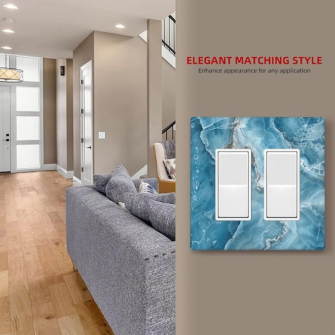 Decorative Outlet Covers Abstract Watercolor Blue Marble Texture 2 Gang Light Switch Cover Plate Double Rocker Wall Plates for Electrical Outlets Switch Plate Covers for Bedroom Home Decor