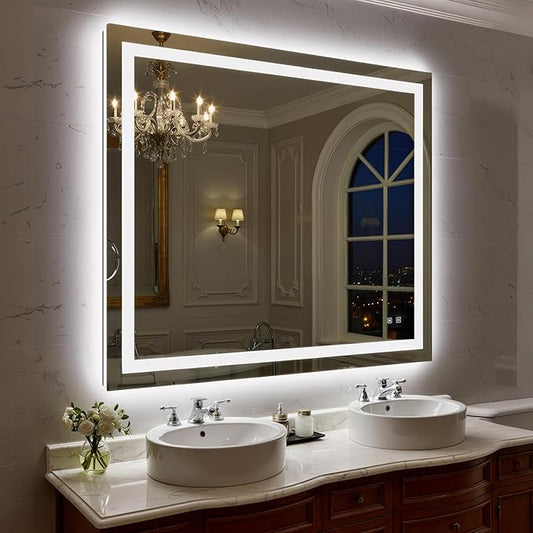 48X40 Inch LED Bathroom Mirror with Lights, Frontlit+ Backlit Bathroom Vanity Mirror for Wall, Ultra-Clear Tempered Glass, Shatter-Proof, Anti-Fog and Memory Function, ETL Listed